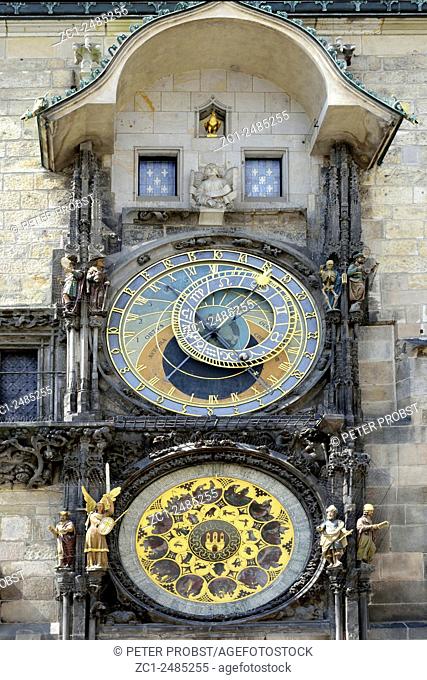 Astronomical clock at the Old Town Hall of Prague in the Czech Republic - Caution: For the editorial use only. Not for advertising or other commercial use