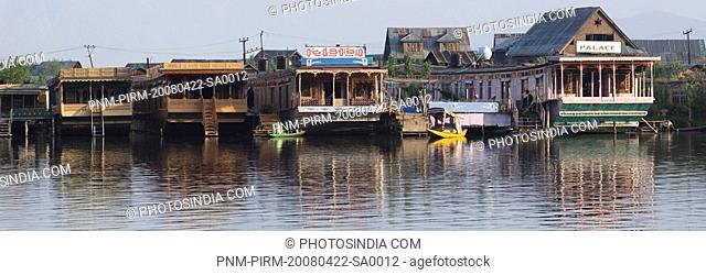 Houseboats at the lakeside, Dal Lake, Srinagar, Jammu And Kashmir, India