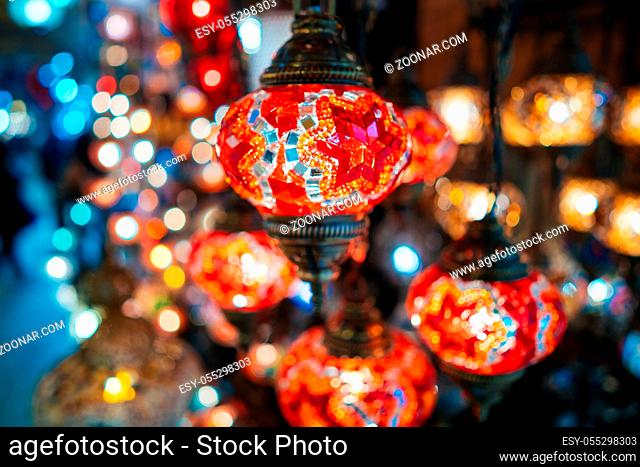 Beautiful turkish mosaic lamps on Istanbul bazaar