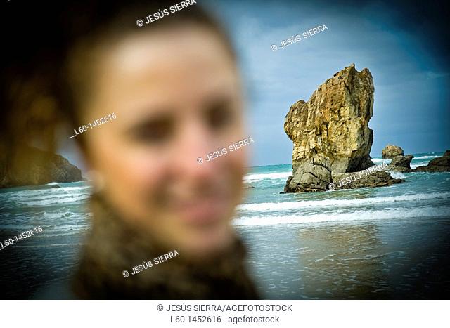 Girl in Aguilar's beach, Asturias, Spain