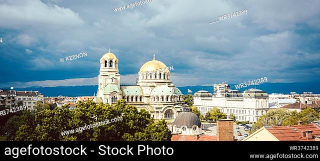 City view of Sofia, Bulgaria with the orthodox Alexander Nevski Cathedral