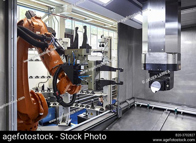 Robot in tool warehouse, Construction of machine tools, machining centre, CNC, Vertical turning and Milling lathe, Metal industry, Gipuzkoa, Basque Country