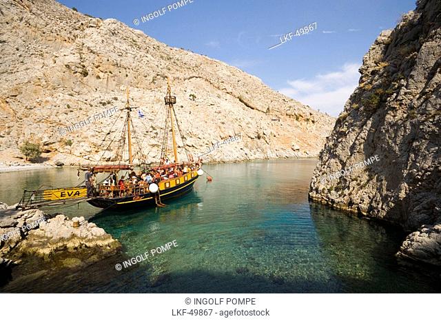 People on a sailing boat during a boat trip to a bay at Kalymnos