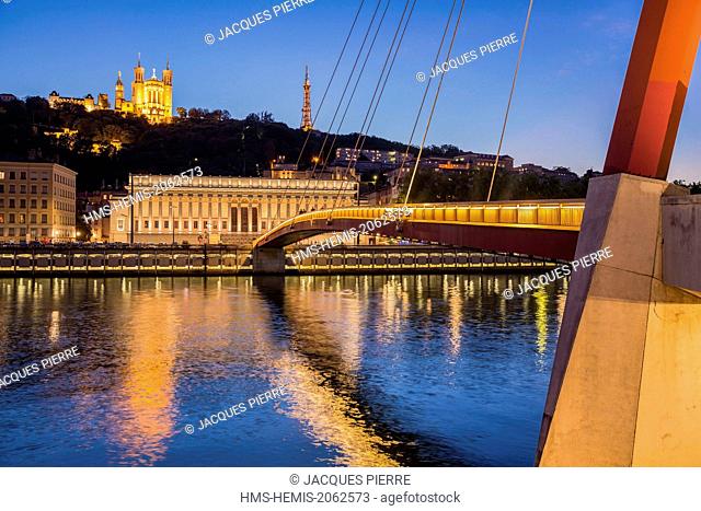 France, Rhone, Lyon, historical site listed as World Heritage by UNESCO, gateway of the Palace of Justice on the Saone connecting the district Cordeliers with...