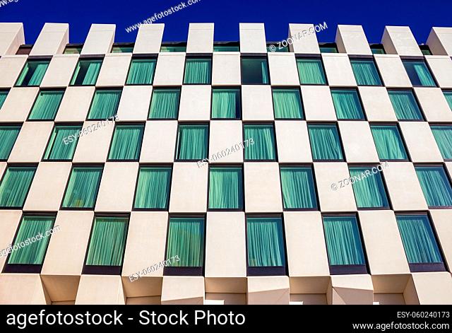 A picture of the patterned facade of The Marker Hotel, in Dublin