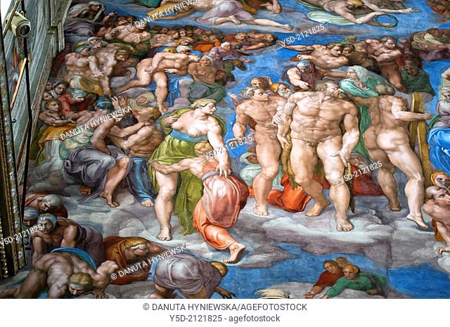 security camera, part of most famous Michelangelo fresco - Last Judgment, Last Judgement , Sistine Chapel, Rome, Italy, Vatican