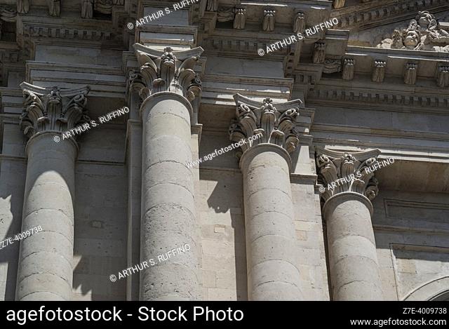 Architectural detail. Church of St. Francis and of the Immaculate Conception, Piazza San Francesco. Metropolitan City of Catania, Sicily, Italy