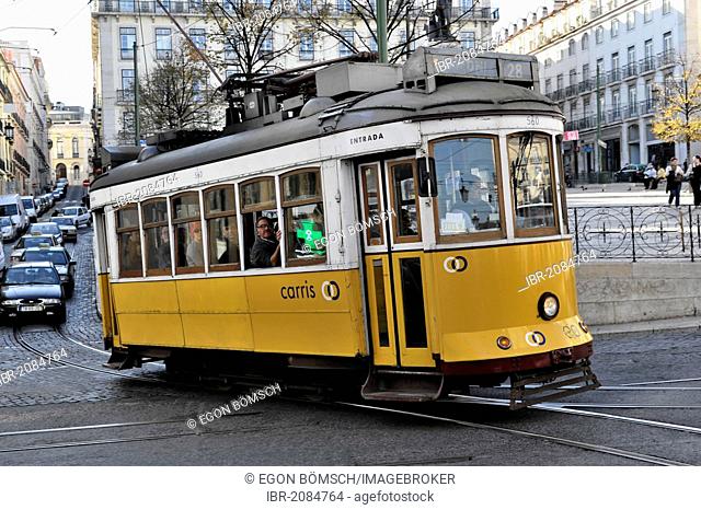 Tram line 28, old town of Alfama, Lisbon, Lisboa, Portugal, Europe