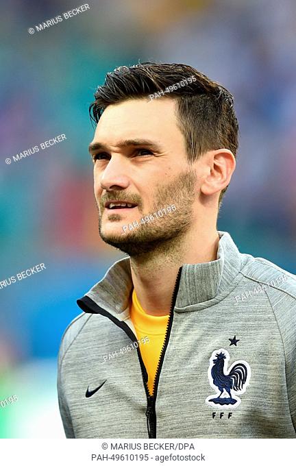 France's Hugo Lloris is pictured before the FIFA World Cup 2014 group E preliminary round match between Switzerland and France at the Arena Fonte Nova Stadium...
