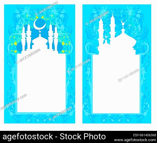 Ramadan background - mosque silhouette card set