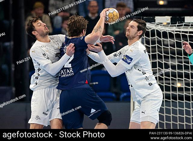 30 November 2023, Schleswig-Holstein, Kiel: Handball: Champions League, THW Kiel - Paris St. Germain, Group Phase, Group A, Matchday 9, Wunderino Arena