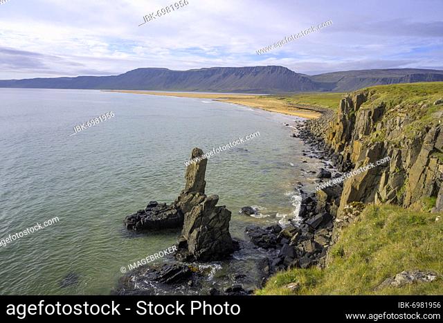 Cliff Coast, Hike to the Old Farmstead Sjöunda, Rauðasandur, Patreksfjörður, Vestfirðir, Iceland, Europe