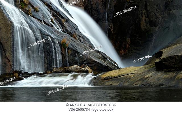Spain. Galicia. A Corunna. Waterfall of the river Xallas. Monte Pindo. Rias Baixas
