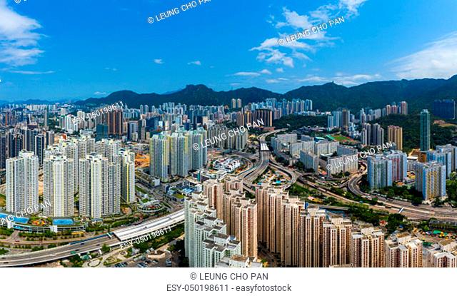 Kowloon Bay, Hong Kong 12 May 2019: Aerial view of Hong Kong city