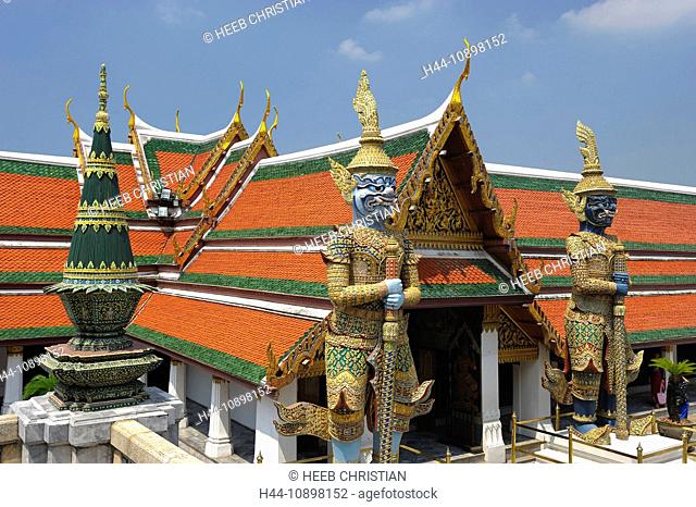 Guards, Wat Phra Kaeo, Grand Palace, Old, City, town, Bangkok, Thailand, Asia, golden, statue
