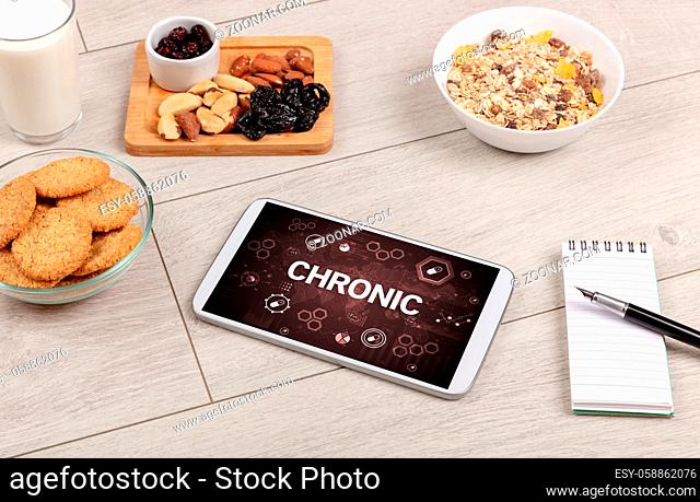 Healthy Tablet Pc compostion with CHRONIC inscription, immune system boost concept