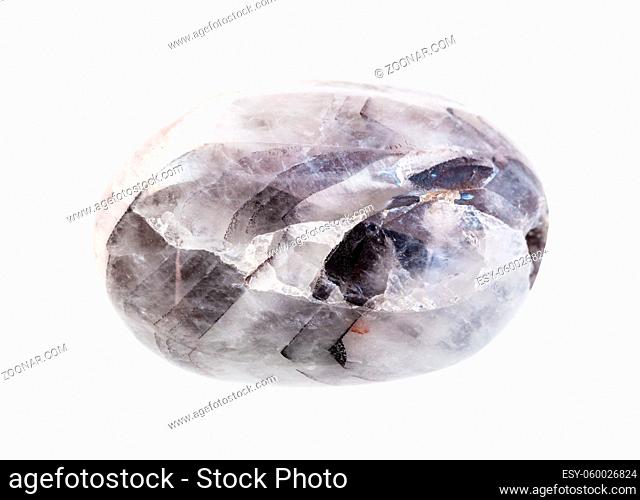 closeup of sample of natural mineral from geological collection - polished Amethyst quartz gem stone (Tamerlane's stone) isolated on white background