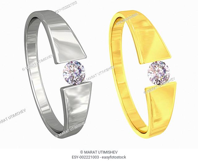 Gold and silver rings with diamonds