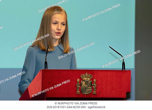 October 31, 2018 - Madrid, Spain - Princess Leonor of Spain attends the reading of the Spanish Constitution for the 40th anniversary of its approval by the...