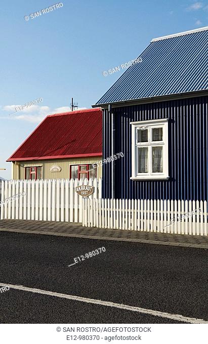 Iceland, Eyrarbakki village old houses