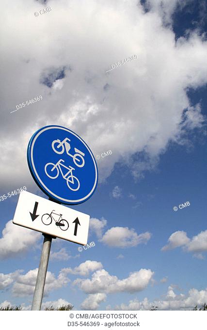 Sign: motorcycle and biker path in both directions, Holland, Netherlands