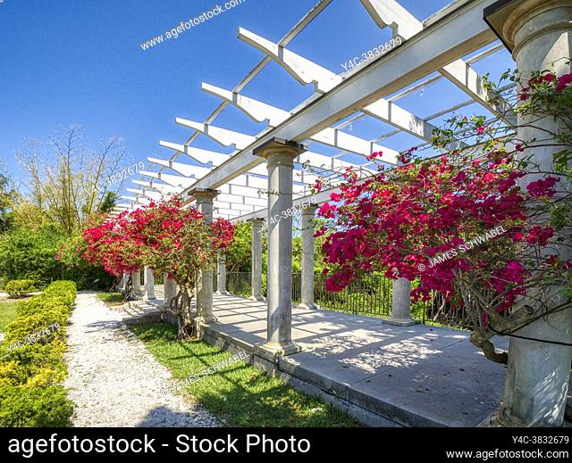 Sunken Garden and Pergola at historic Spanish Point museum and environmental complex in Osprey, Florida. USA