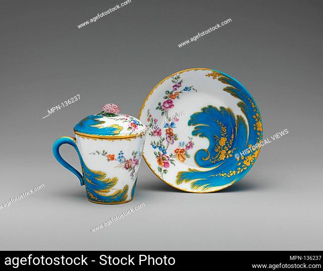 Cup with cover and saucer (gobelet à lait et soucoupe). Factory: Vincennes Manufactory (French, ca. 1740-1756); Decorator: Louis-Jean Thévenet (père) (French