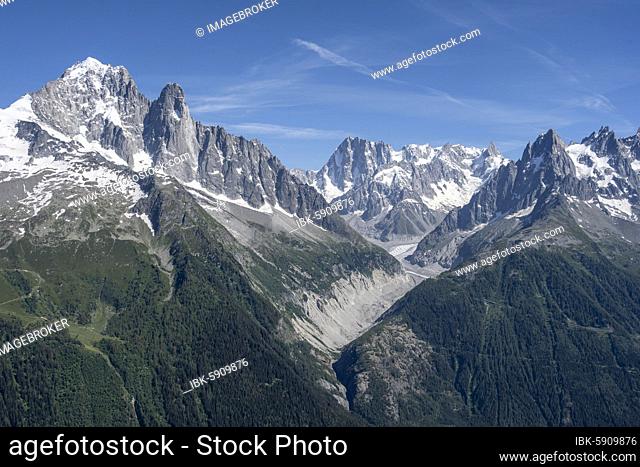 Mer de Glace glacial valley, Grand Balcon North, Aiguille Verte, Grandes Jorasses, Mont Blanc massif, Chamonix-Mont-Blanc, Haute-Savoie, France, Europe