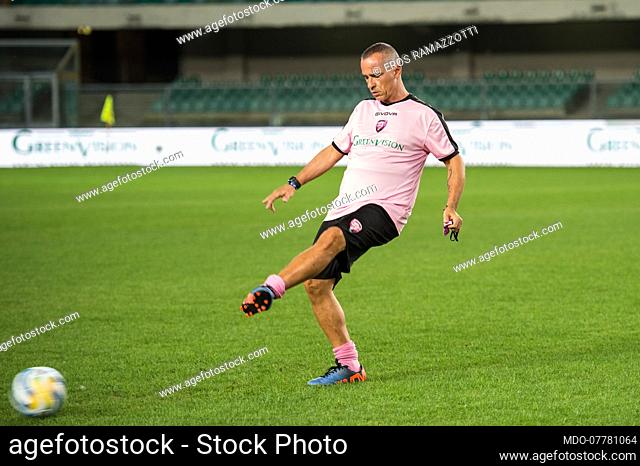 Italian singer Eros Ramazzotti at the Match of the Heart live from the Bentegodi Stadium in Verona with the challenges of the teams led by Alessandra Amoroso