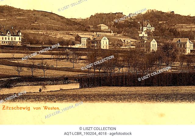 Krapenburg, Hohenhaus, 1903, Landkreis Meißen, Zechstein (Radebeul), Villa Dankbarkeit, Zitzschewig, Ortsansicht von Westen, Germany