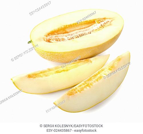 Melon with a slice isolated on a white background
