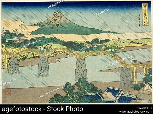 Kintai Bridge in Suo Province (Suo no kuni Kintaibashi), from the series Unusual.., c. 1833/34. Creator: Hokusai