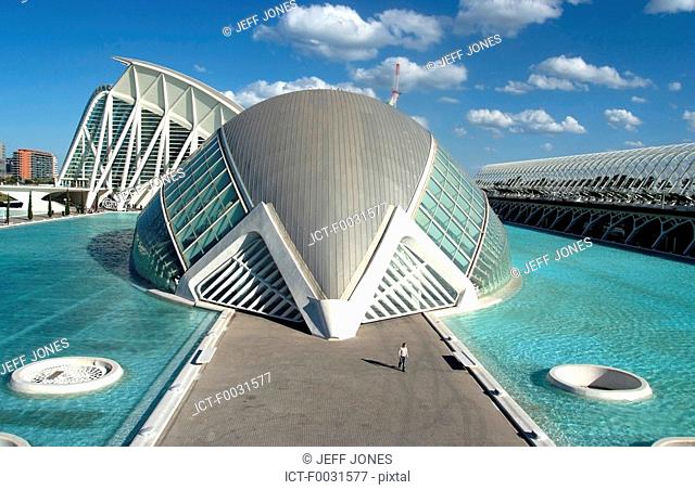 Spain, Valencia, city of arts and sciences, Hemisferic and science museum Principe Felipe