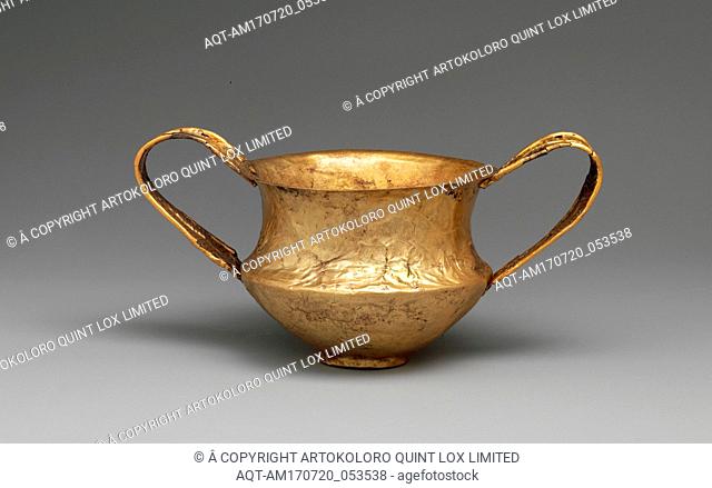 Gold kantharos (drinking cup with two high vertical handles), Late Helladic I, ca. 1550â€“1500 B.C., Helladic, Mycenaean, Gold
