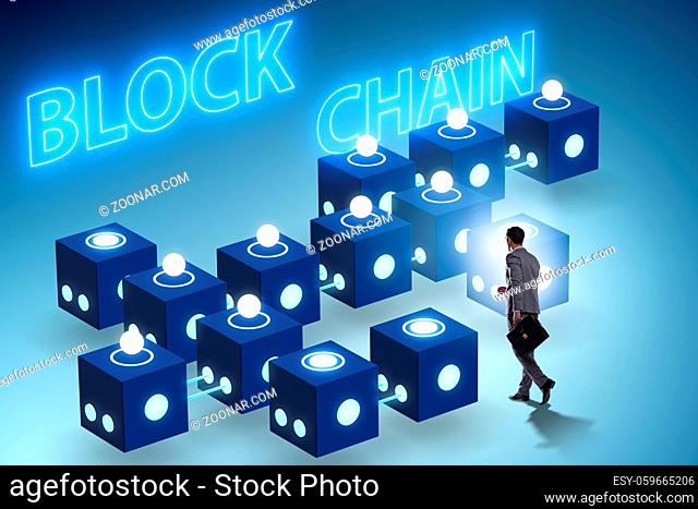 Blockchain innovative concept with businessman