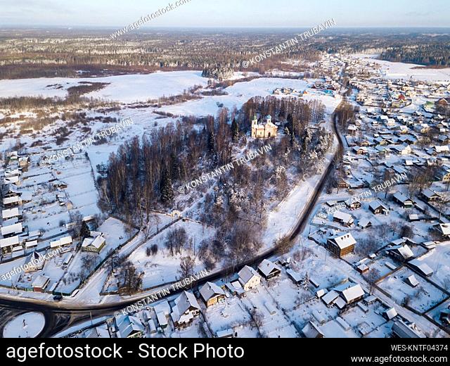 Russia, Leningrad Region, Tikhvin, Aerial view of Tikhvin in Winter