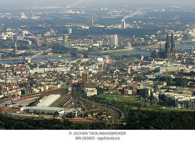 DEU, Germany, Cologne : Areal View of the city center. Cathedral. Main railway station. River Rhine. |