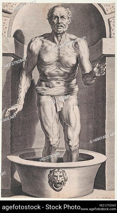 Seneca at the bath, standing in a niche with his feet in a basin, ca. 1615., ca. 1615. Creator: Cornelis Galle I