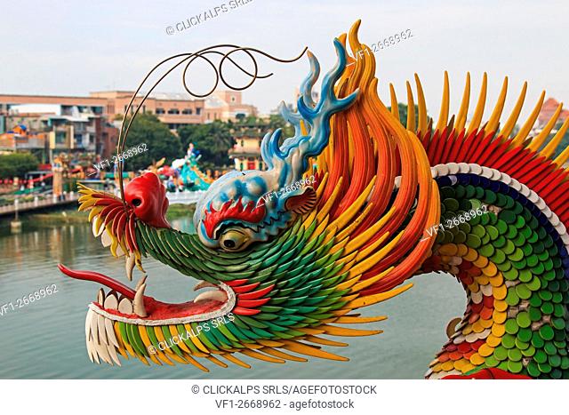 Detail of the Dragon at Dragon And Tiger Pagodas of Lotus Pond, Kaohsiung, Taiwan