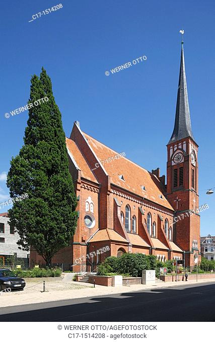 Germany, Kiel, Kiel Fjord, Baltic Sea, Schleswig-Holstein, Kiel-Bluecherplatz, Ansgar Church, evangelic church, Gothic Revival