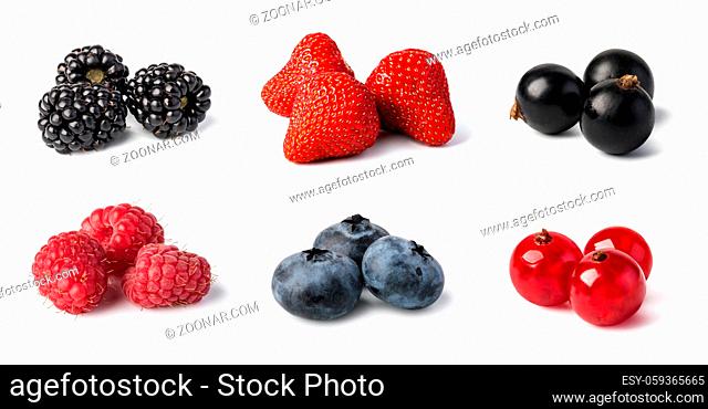 Fresh berries set isolated on white background