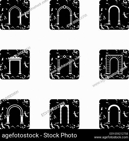 Archway icons set. Grunge illustration of 9 archway vector icons for web