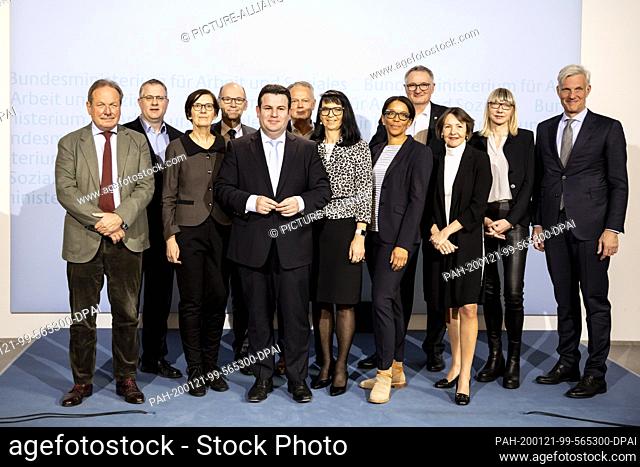 21 January 2020, Berlin: Frank Bsirske (front, l-r), former chairman of the trade union ver.di, Isabel Rothe, President of the Federal Institute for...