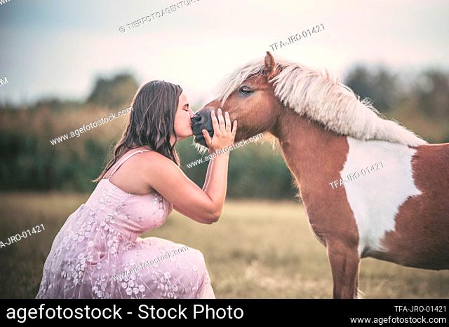 woman and Mini Shetland Pony
