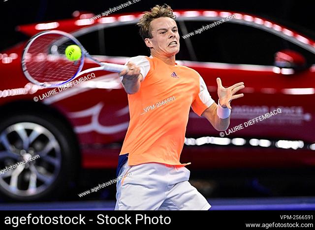 Belgian Michael Geerts pictured in action during a qualification game between Italian Salvatore Caruso and Belgian Michael Geerts of the European Open Tennis...