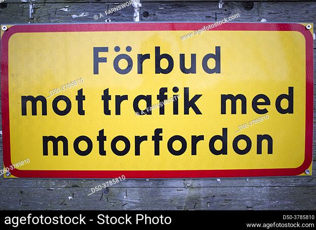 Stockholm, Sweden A sign in Swedish saying: ""Motor traffic forbidden. ""