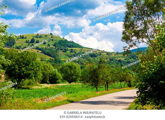 Landscape of the countryside in rural area of Hunedoara county, Romania