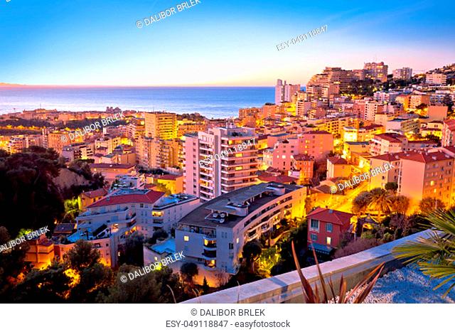 Monaco and Monte Carlo cityscape sunset view, Principality of Monaco