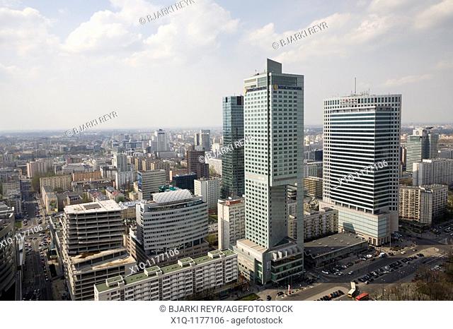 'Intercontinental' C and 'Warsaw Financial Center' R  The view is from the Palace of Culture and Science, Warsaw Poland