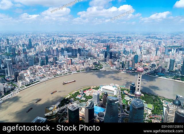 aerial view of shanghai cityscape in a sunny summer, China